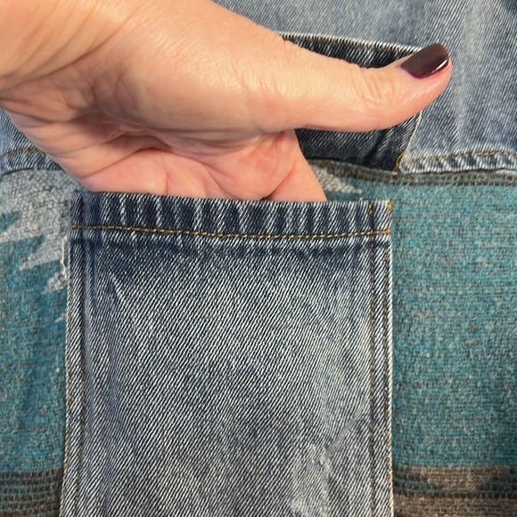 Denim Southwest Blanket Chouyatou Navaho Blanket Print Button Jacket L - Picture 12 of 16